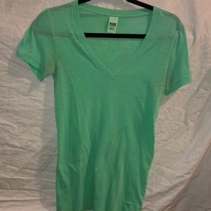 Green V-Neck PINK T-shirt